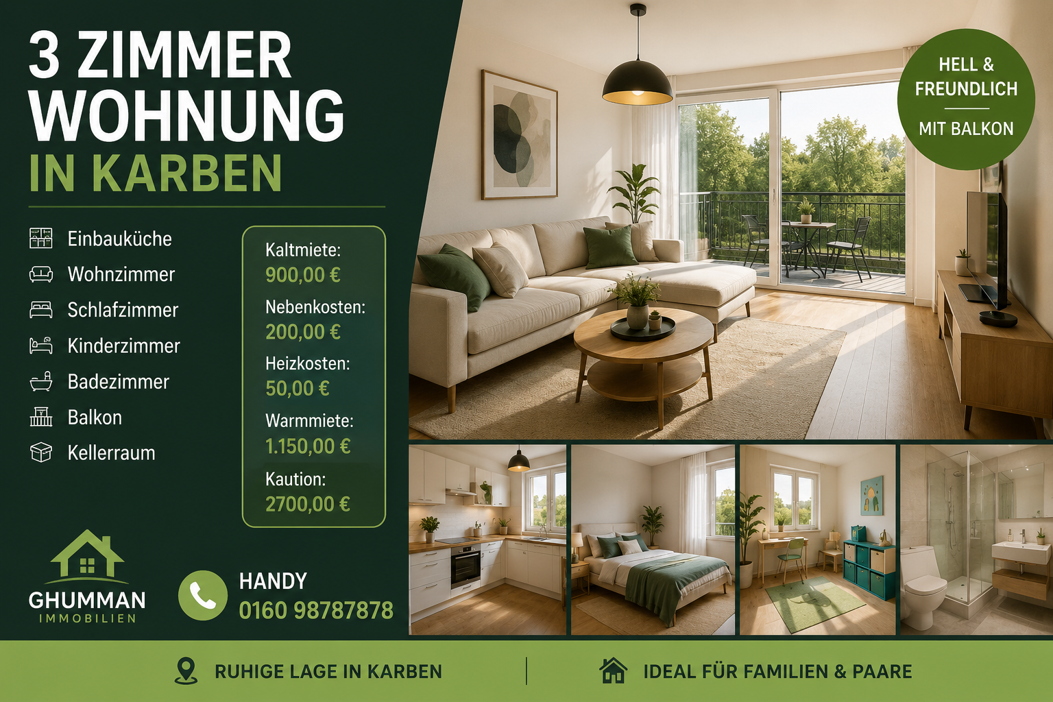 3-Zimmer-Wohnung mit Einbauküche und Balkon in Karben